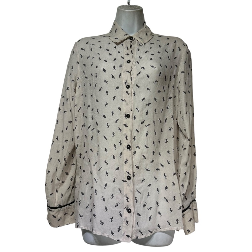 A. brand Lizard Reptile Print button up silk long sleeve shirt Womens Size 38